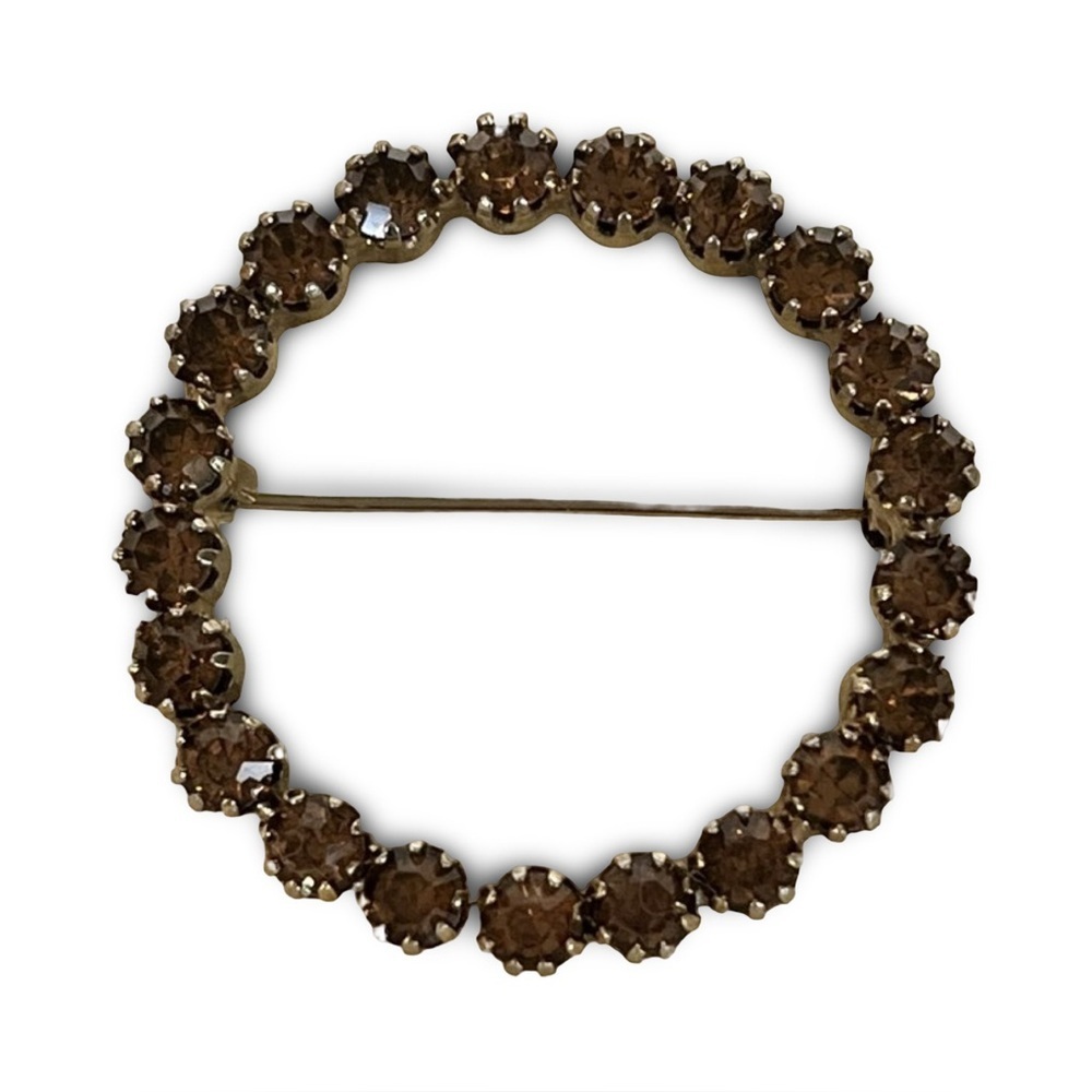 Vintage Smokey Topaz Stone Circle Brooch